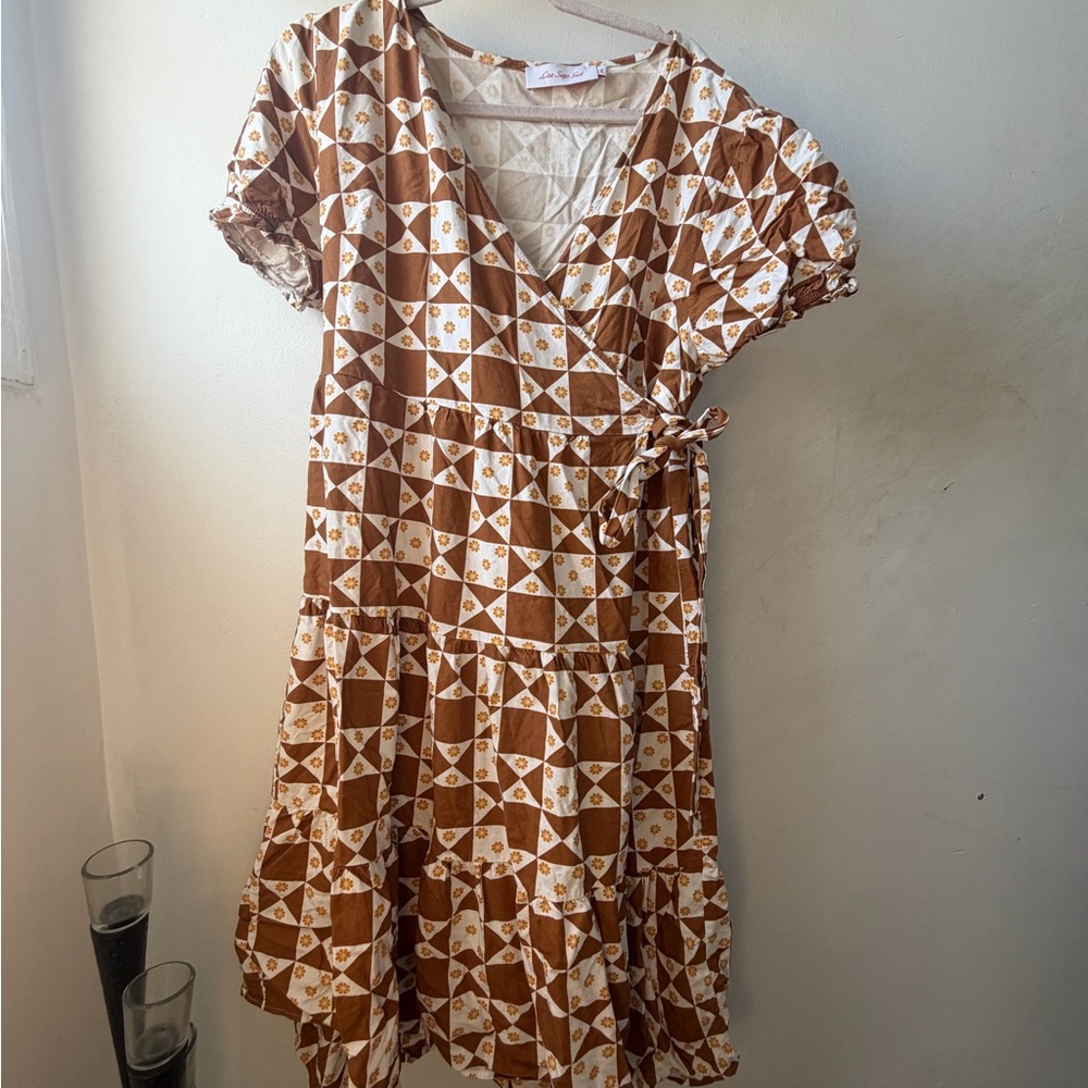 Lisa Says Gah flower wrap checkered dress 3xl